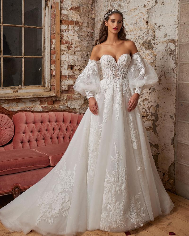 123245 long sleeve a line wedding dress with strapless neckline1